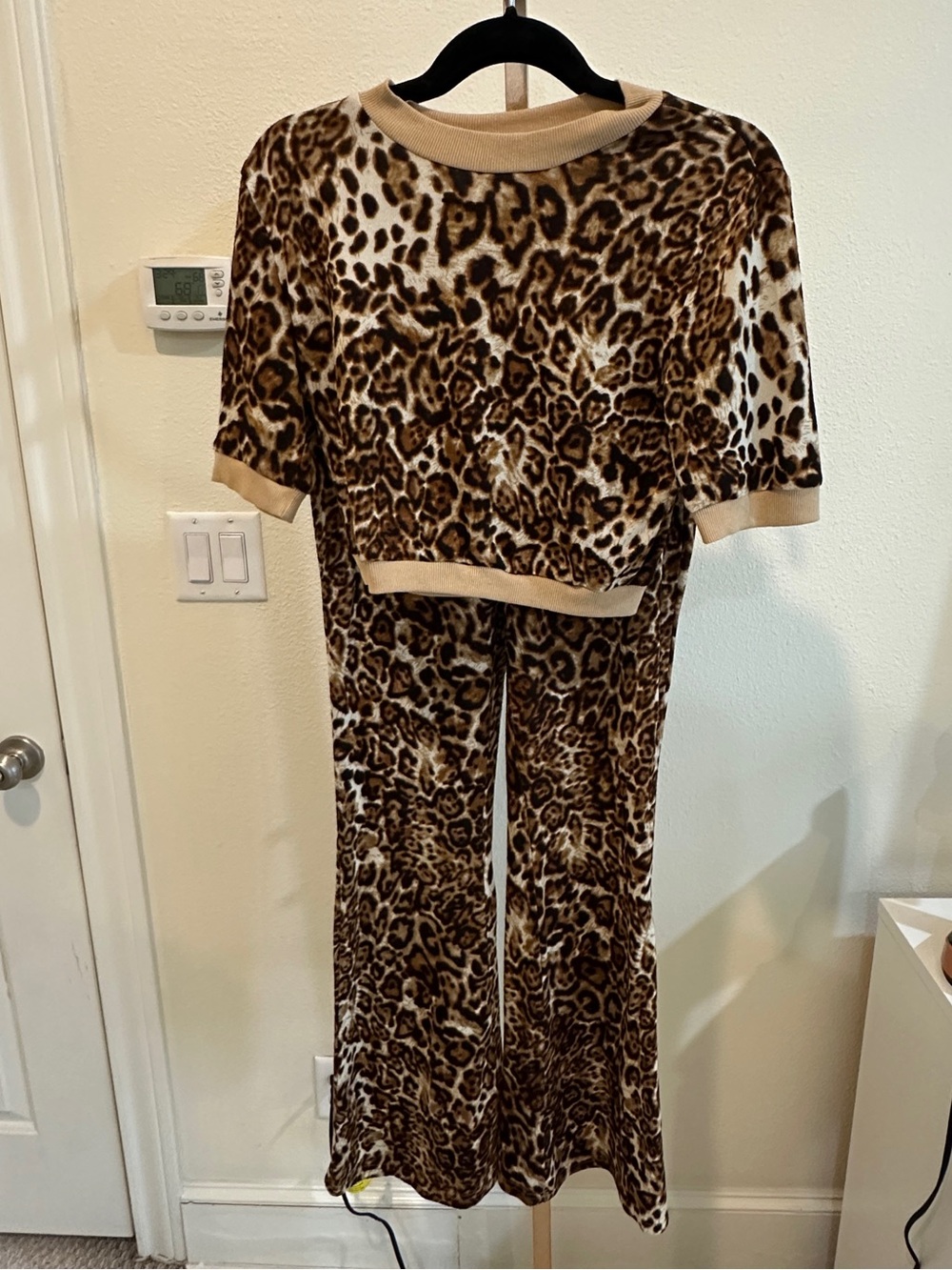 Leopard Print Two Piece Set Cropped Top + Pants Lounge Y2K Style Size L